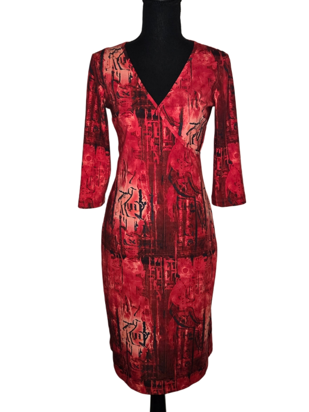 Vintage 90s BCBG Red V-Neck Printed Midi Dress!